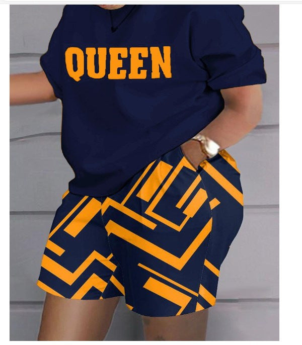Women Print Two Piece Shorts Sets Matching Sets Short Sleeve T Shirts Pockets Elastic Waist Trousers Y2k Tops Suits Summer 2025