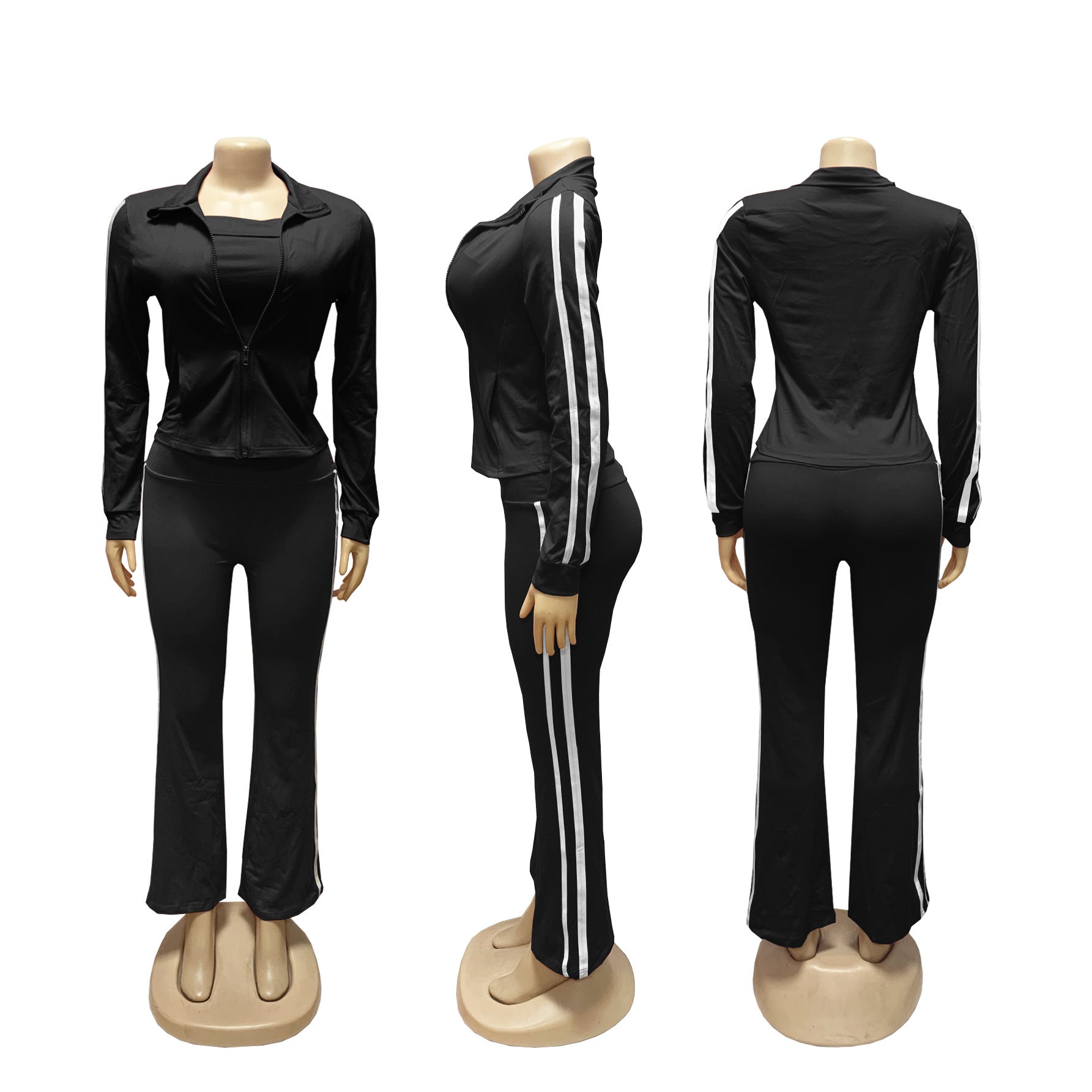CM.YAYA Women's Set Long Sleeve Cargidan +strapless and Striped Pants Suit Three 3 Piece Set 2025 Street Active Outfit Tracksuit
