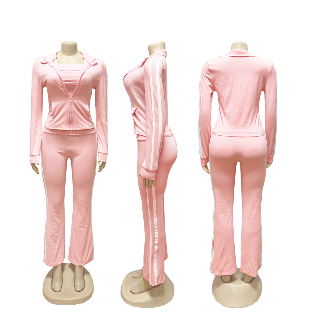 CM.YAYA Women's Set Long Sleeve Cargidan +strapless and Striped Pants Suit Three 3 Piece Set 2025 Street Active Outfit Tracksuit