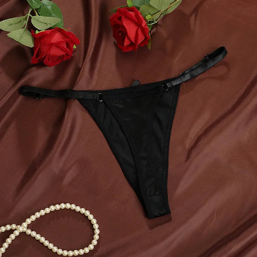 New Adjustable Girls G-Strings Pants Satin Cotton Crotch T-Back Women's Sexy Thin Strap Bow Underwear Plus Size