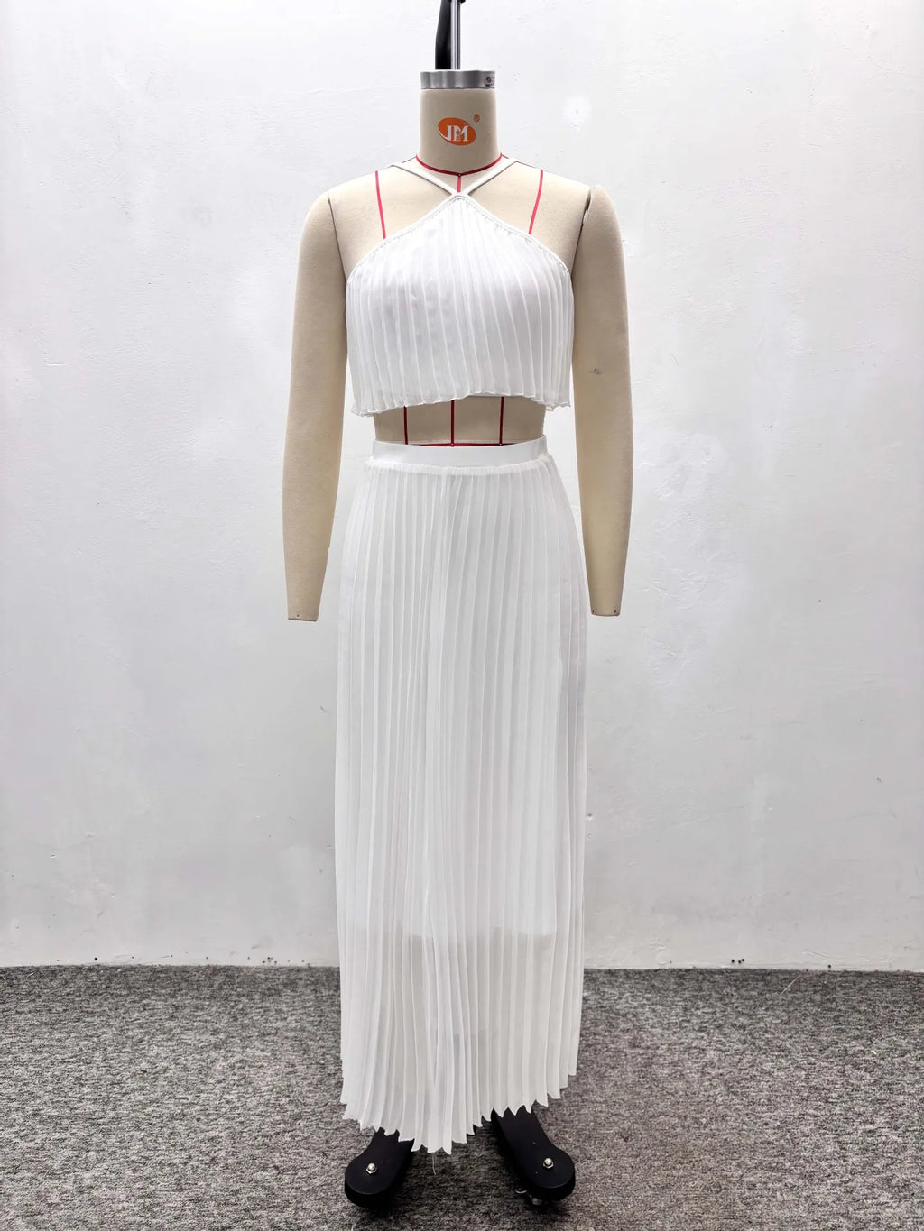 2026 New Summer Female 2 Piece Skirt Set Outfit Fashion Halter Neck Long Skirt Suit Women Backless Sling Top Lace Up Maxi Skirts