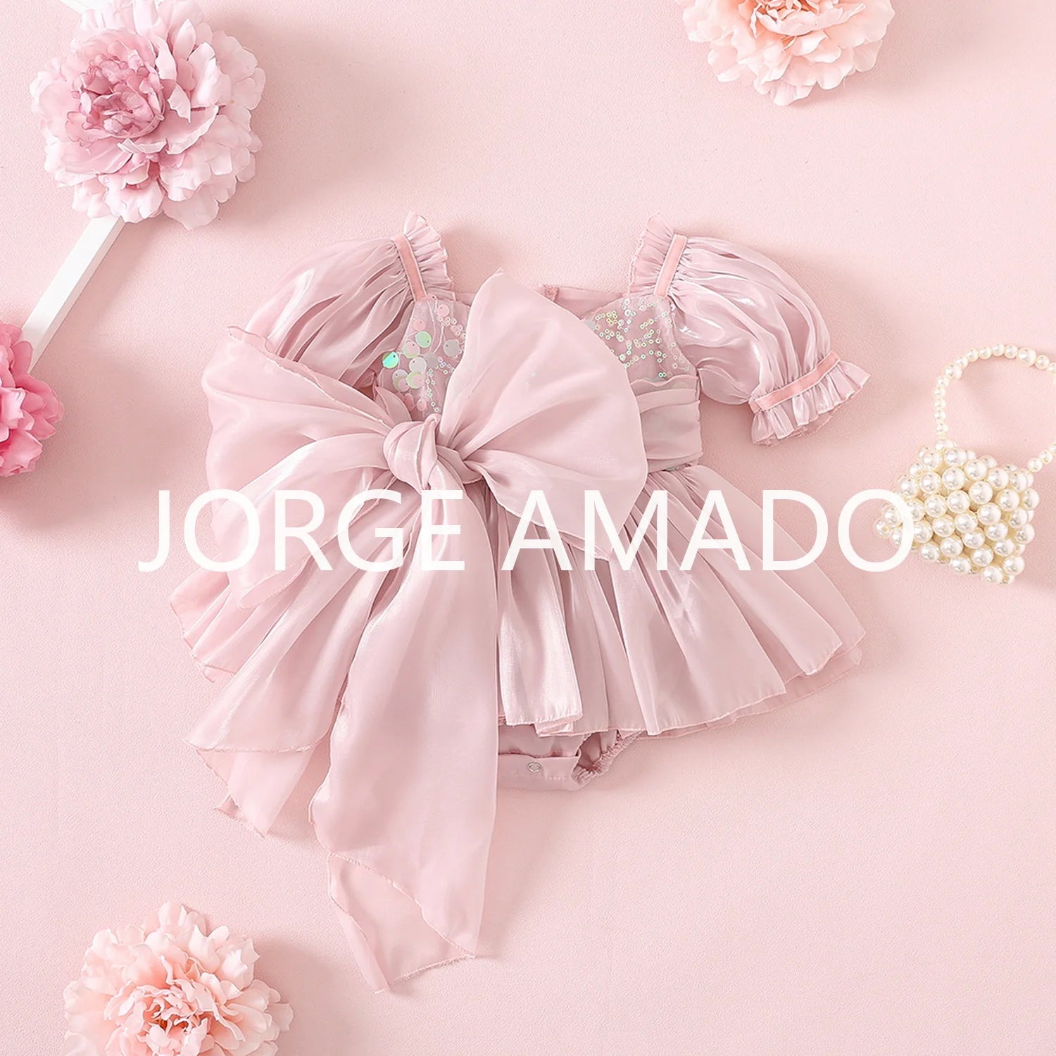 New Summer Bodysuit for Baby Girl Square Collar Sequined Large Bow Sleeveless Princess Jumpsuit Newborn Sweet Romper H1518