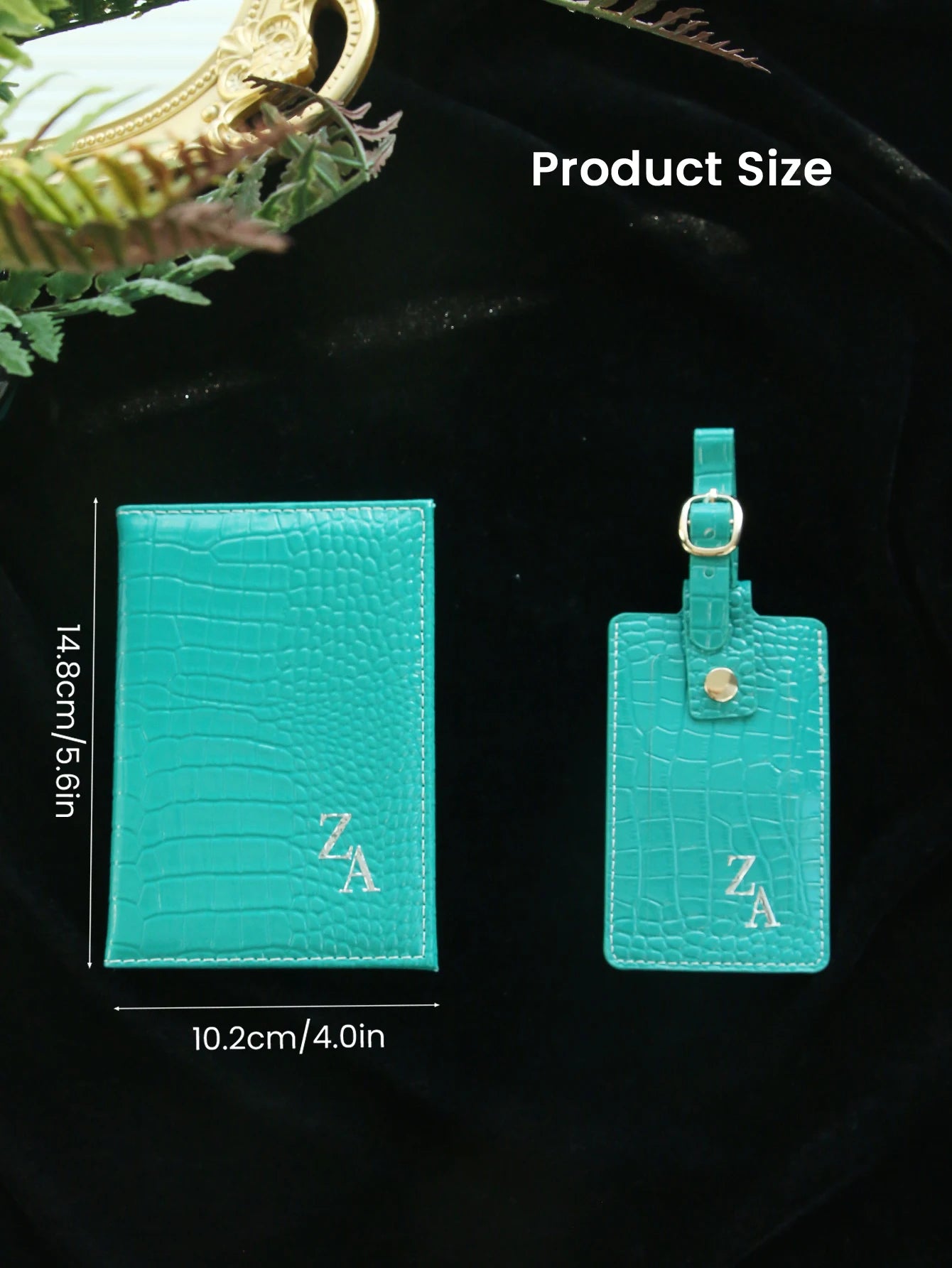 Customized Initial Passport Holder & Luggage Tag Set Personalized Gold Silver Monogram Embossed Crocodile Leather Travel Gift