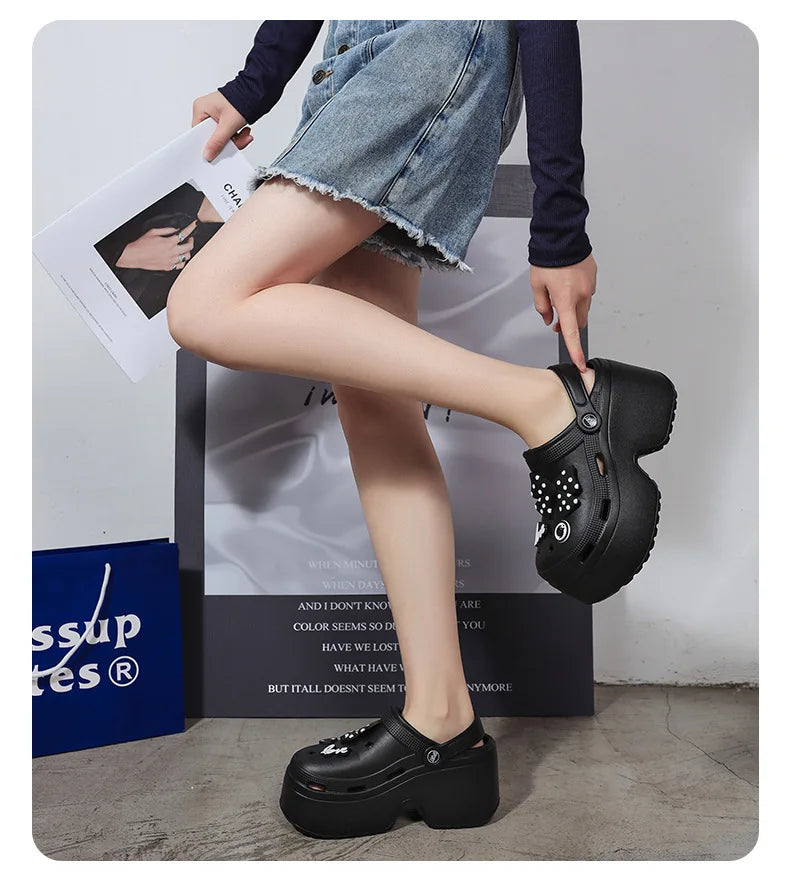 Women Chunky Platform Sandals New Summer Soft Thick Sole Diy Clogs Garden Shoes Woman Closed Toe Non-Slip Beach Slides Sandals