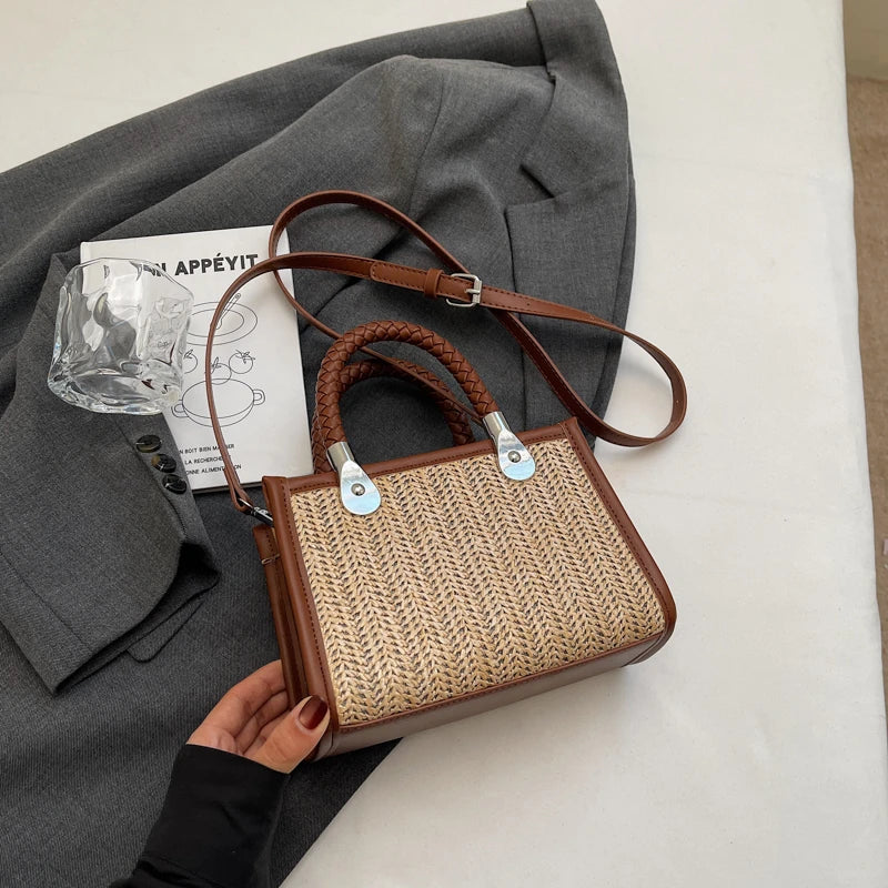 Designer Women Shoulder Bag Fashion Woven Handbag Purse Small Square Crossbody Bags 2025 Brand Straw Tote Bag Classic Ladies Bag