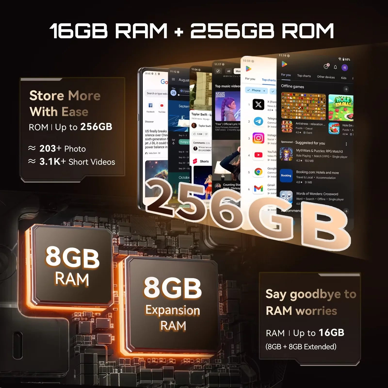 Cubot X100 16GB(8+8) RAM+256GB ROM 64MP Camera 5100mAh Android 15 Dimensity 7025 5G Smartphone 6.88" 120Hz 33W NFC Mobile Phone