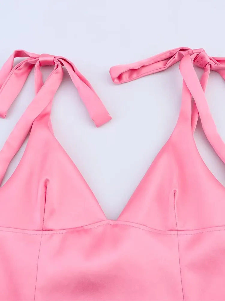 2025 Women Summer Casmis Tank Tops Fashion Sweet Solid Strapless Drawstring Bow Female Elegant Street Top Clothing