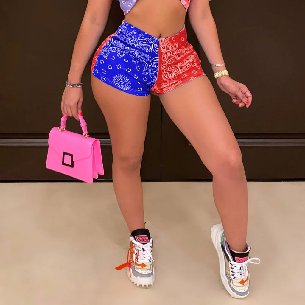 Euro-American new sexy slim-fit shorts pattern printed fashion casual hip-lifting yoga pants for women