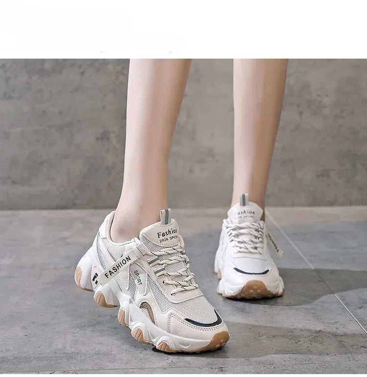 Zapatillas Mujer Sneakers Trendy Mesh Platform Sneakers Leather Shoes Breathable Socofy Casual Sports Shoes Women Flats 2023