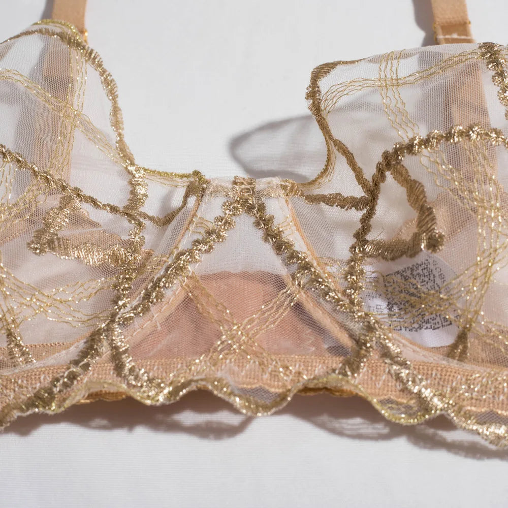Diccvicc Elegant Lace Lingerie See Through Embroidery Floral Women Underwear 3 Pieces Bra Garter Set Sexy Outfit Intimate Kits