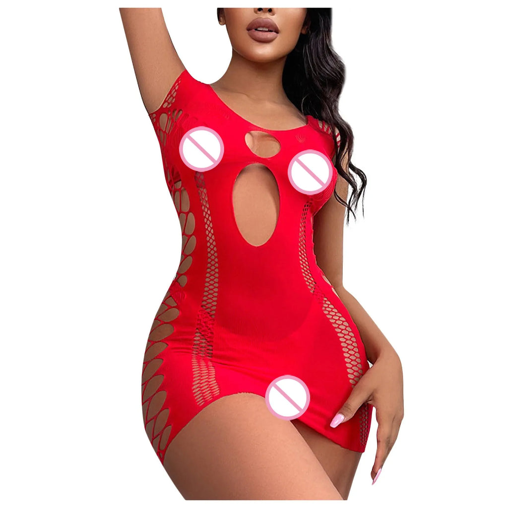 Night Club Wear High Elasticity Fishnet Dress Fashion Adult Sexy Clothing Erotic Short Dress Sex Games Toy Black Tight Skirt
