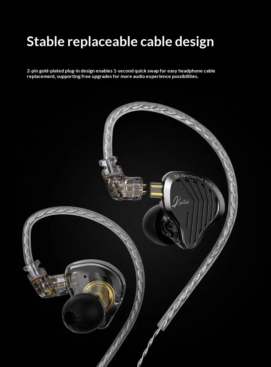 GK KUNTEN Dynamic Drive Headphones HIFI Heavy Bass Earbuds Sports Metal Headphones Detachable Eeadphones 2PIN KZ Zenith ED Gift