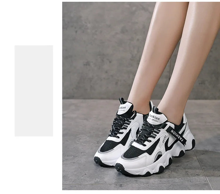 Zapatillas Mujer Sneakers Trendy Mesh Platform Sneakers Leather Shoes Breathable Socofy Casual Sports Shoes Women Flats 2023