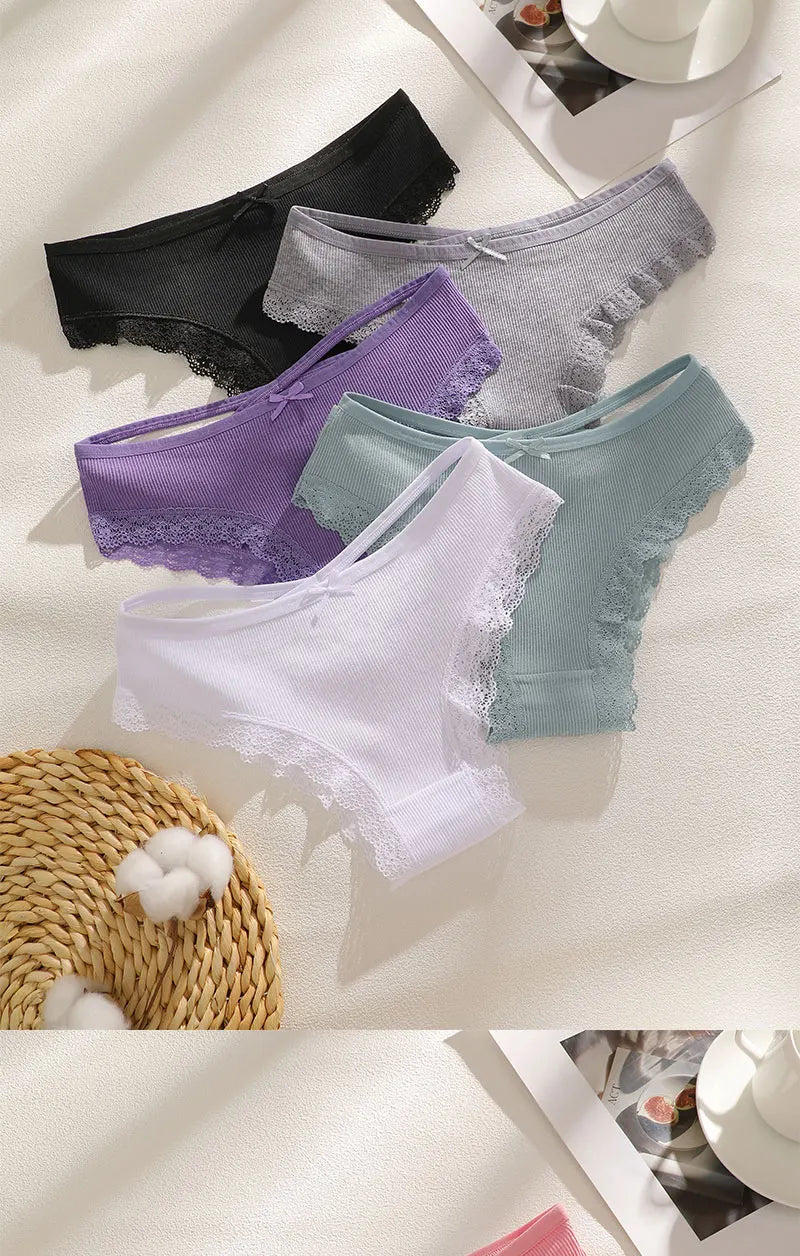 FINETOO 6Pcs/Set Women Cotton Panties Floral Lace Intimate Underwears M-XXL Trendy Patchwork Lace Briefs Female Soft Underpants