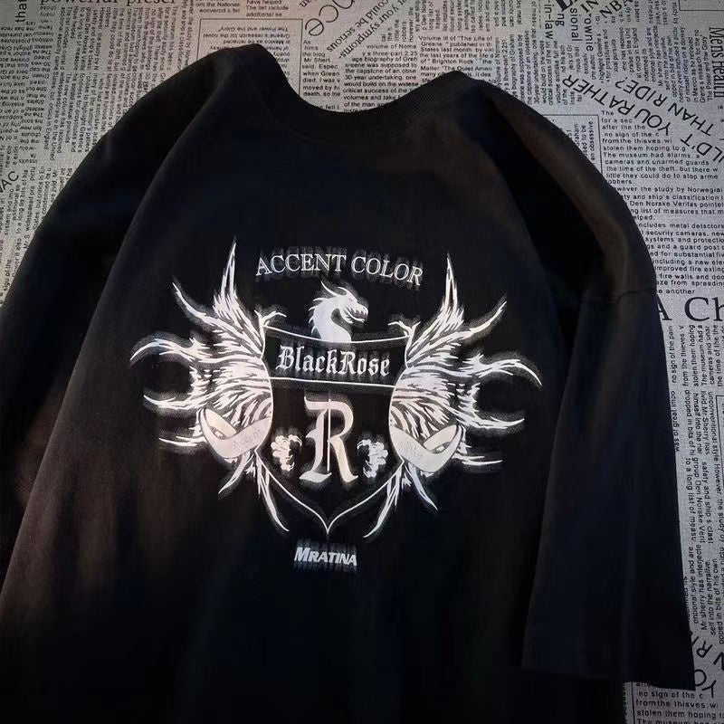 American Version Vintage Fashion Letter Printing Couple T-shirt Baju Vintage Plus Size Lengan Pendek Clothes Loose Shirt Top