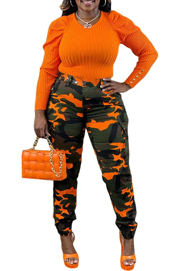 CM.YAYA Women’s Camouflage Printed Slim Cargo Pants 2024 Spring/Summer Pocket Jogger Street Fashion Safari Trousers