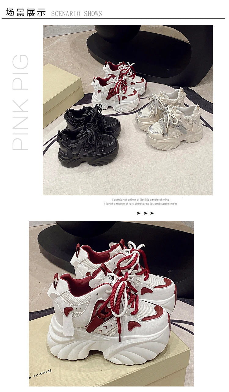 NEW Women Chunky Sneakers Internal 11CM High Platform Breathable Mesh Shoes Ladies Wedges Casual Shoes For Woman Sports Dad Shoe