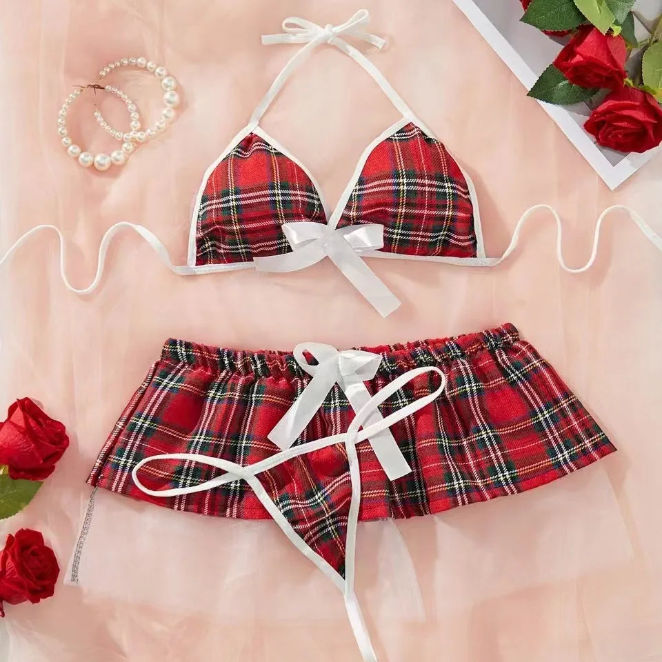 Sexy sexy student uniform bra and underwear set underwear Plaid bra exotic set sexy thong women erotic underwear women set