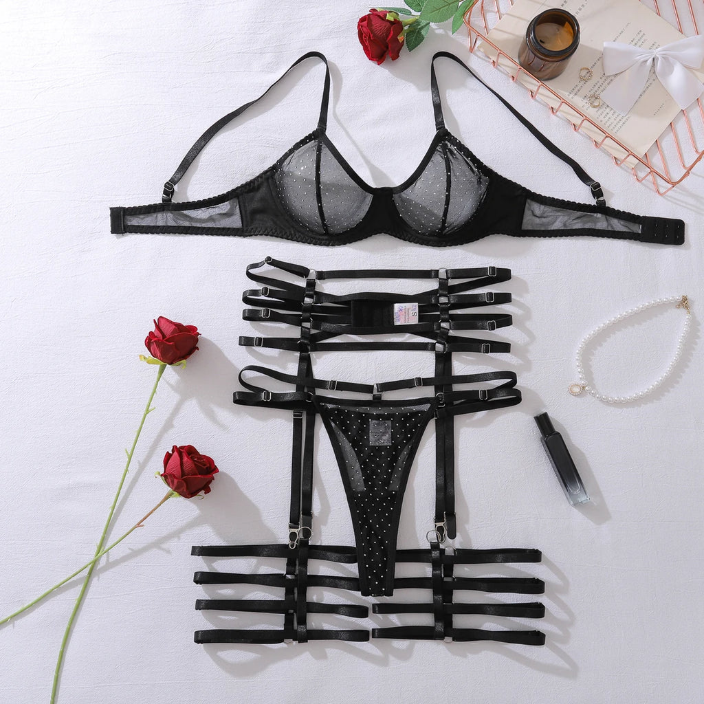 2025 New Product Complex Craftsmanship Bundle Hollow Body Shaping Comfortable Mesh Sexy Underwear Four Piece Set