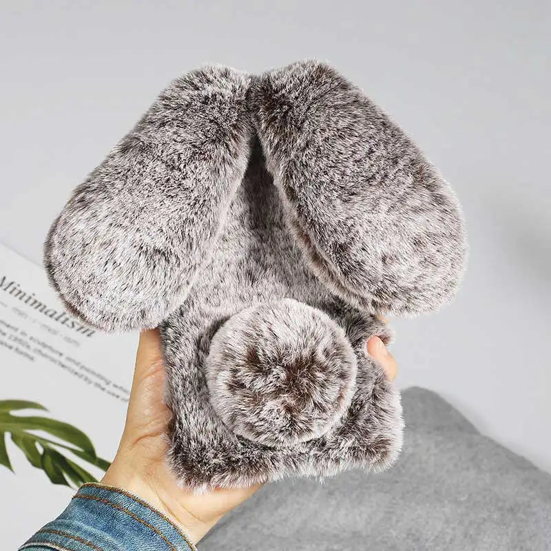 Cute Hairy Rabbit Animal Phone Case For iPhone 15 14 13 Pro Max 12 Mini 11 Pro Max X XS MAX XR 7 8 Plus Soft Plush Cover