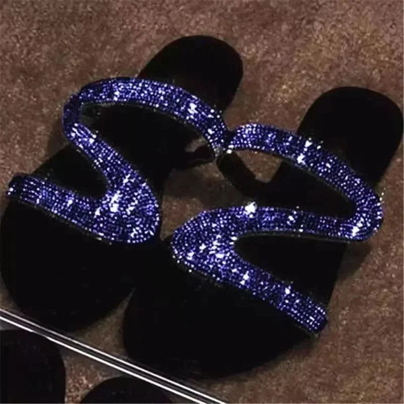 Sexy Women Sandals Summer Beach Shallow Mouth Rhinestones Ladies Fashion Show Comfortable Light Shoes Sandalias Femininas