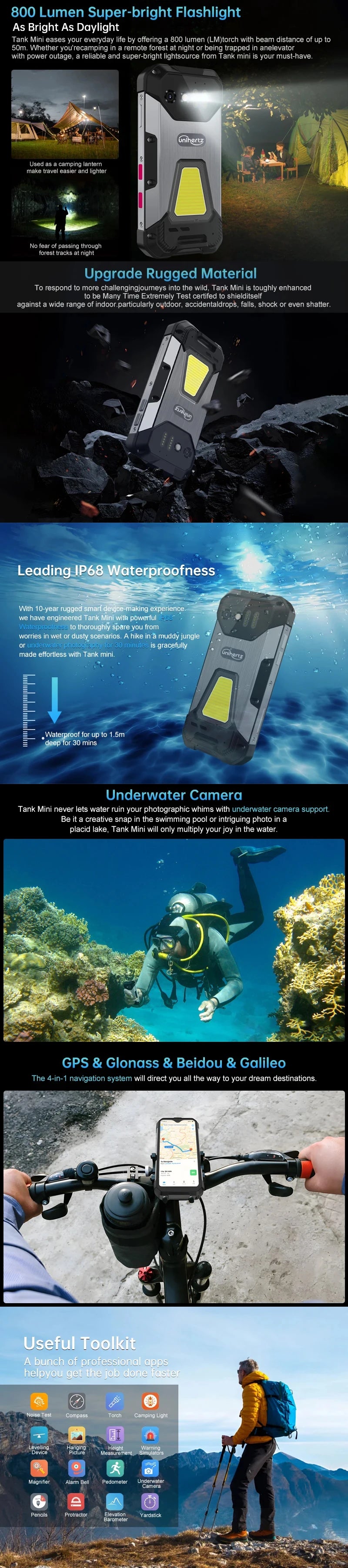 Unihertz 8849 Tank Mini Rugged 12GB+256GB 4.3 Inch Android 13 5800mAh Helio G99 Octa Core 100MP Cameras Global Version