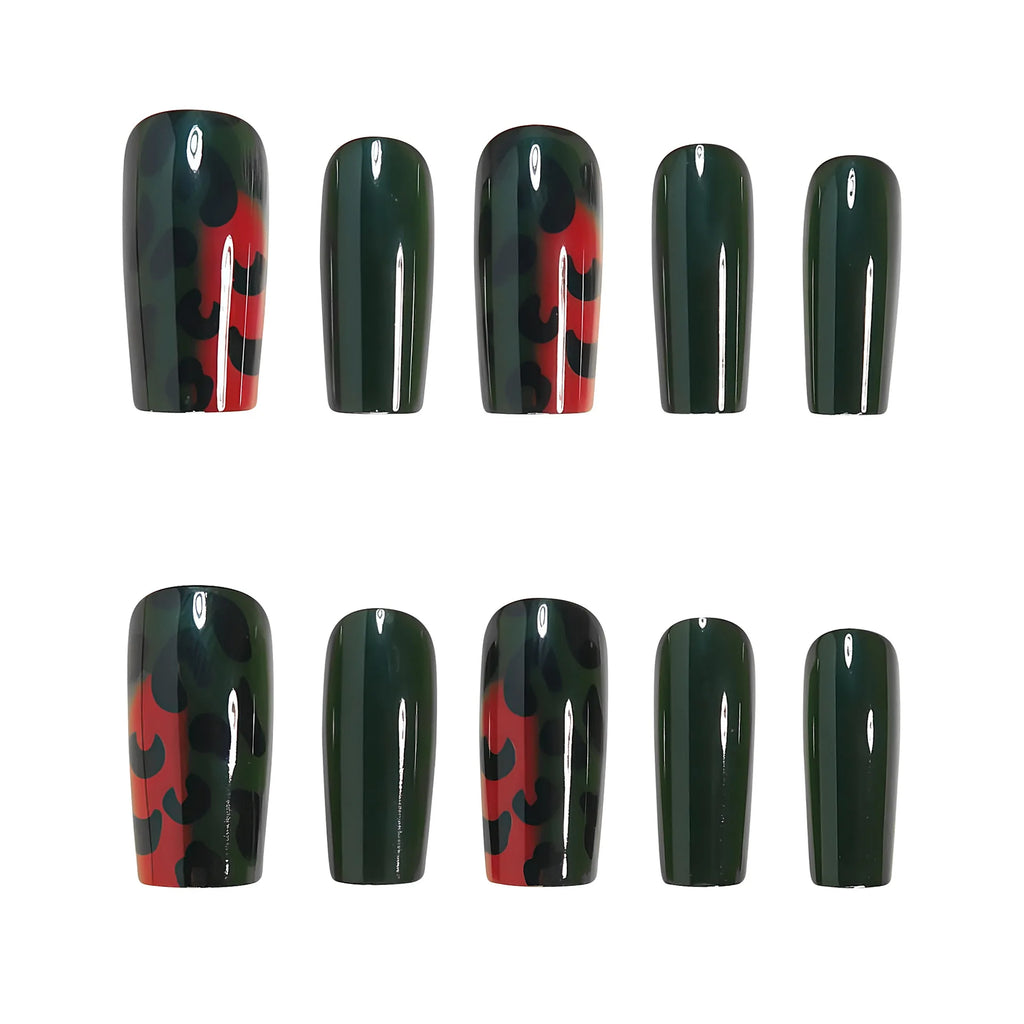 Medium fake nails tips for women girls gradient purple blue green red black leopard printing Square almond tips press on nails