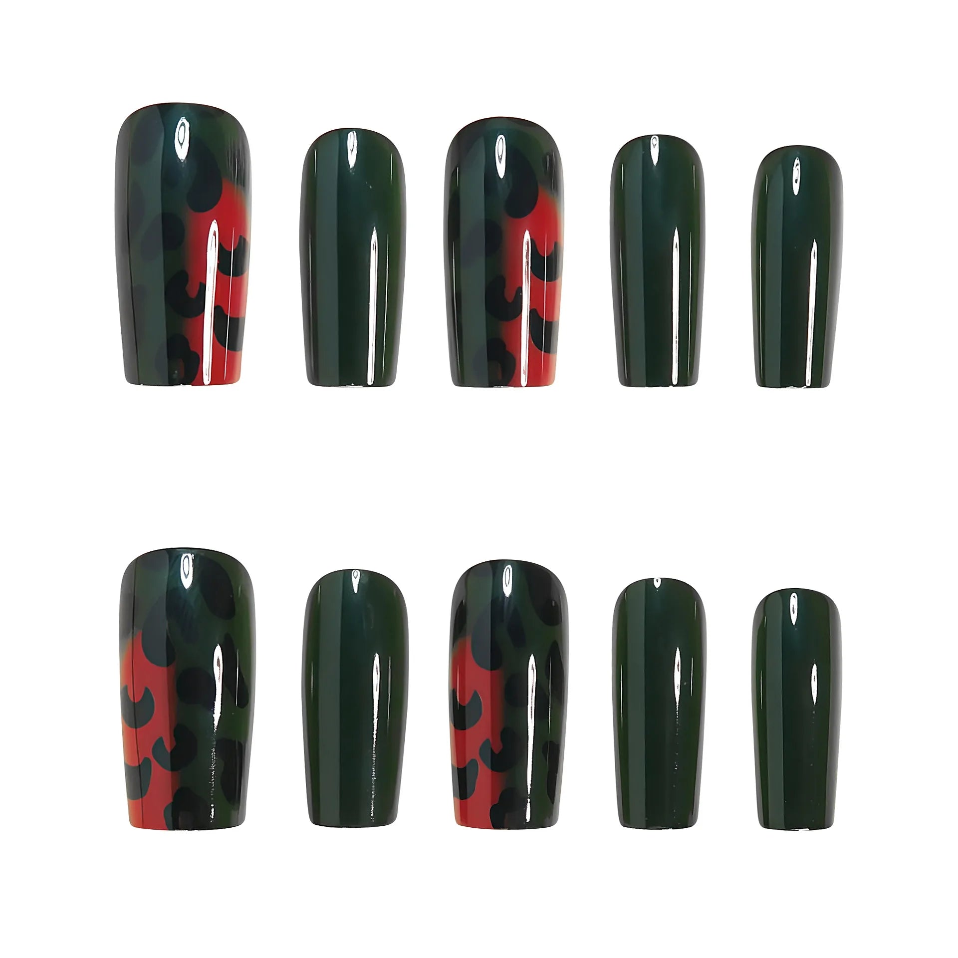 Medium fake nails tips for women girls gradient purple blue green red black leopard printing Square almond tips press on nails