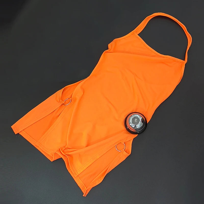 Women Sexy Dress Elegant Lady Sleeveless Ring Buckle Side High Slit Cutout Night Club Dresses Y2k Halter Mini Dress Streetwear