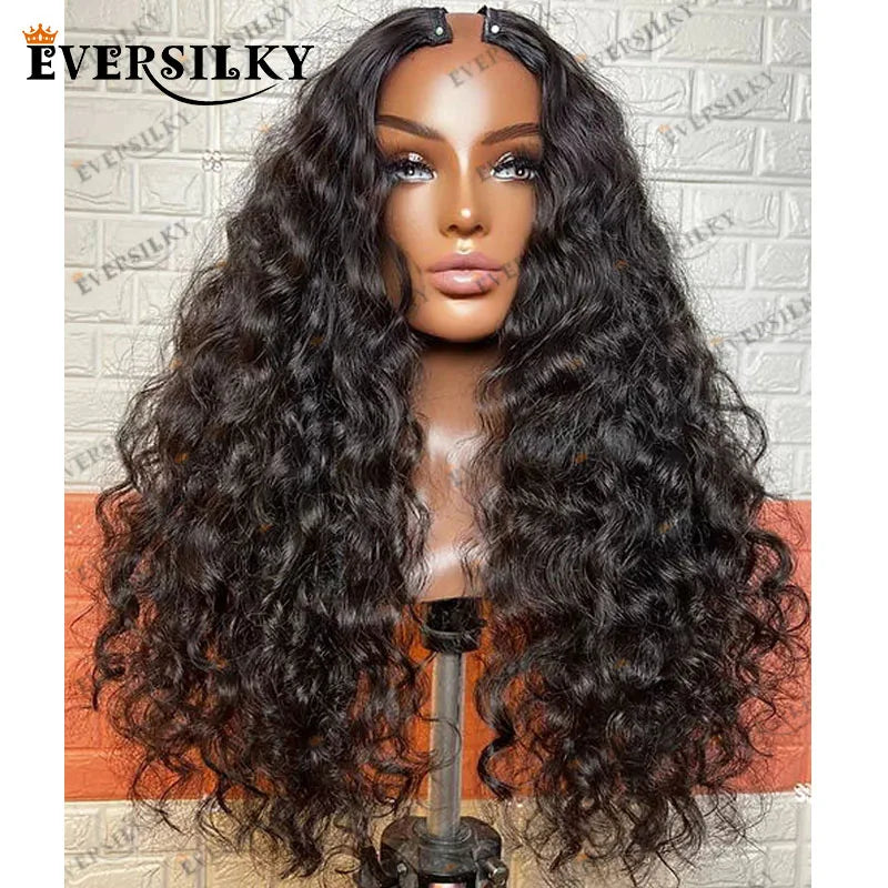 200Density Indian 100% Human Hair 1x4 U Part/V Part Wigs Natural Black Loose Deep Wave #2 Dark Brown U Part Wigs Daily