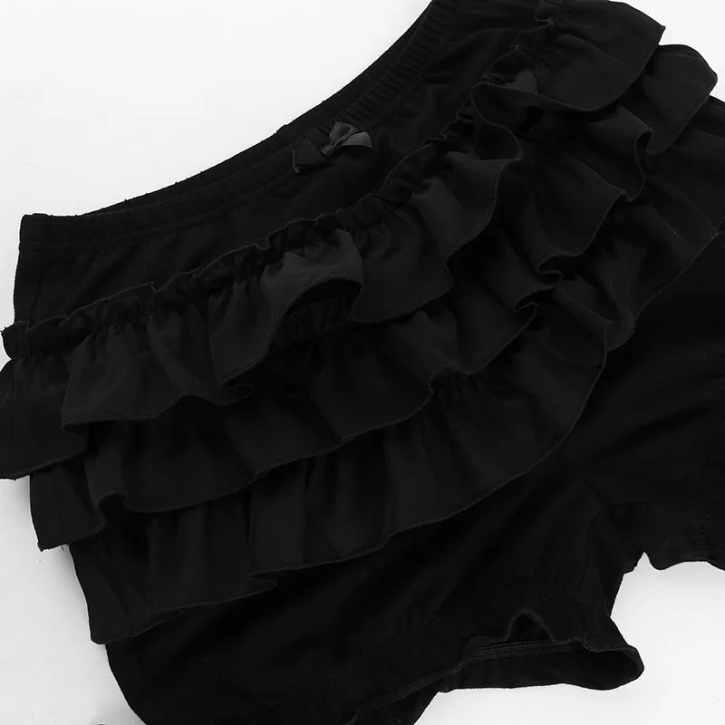 Hotsweet Shorts Women Aesthetic Y2k E-girl Cute Sweet Fairycore Grunge Lace Bow Patchwork High Waist Shorts