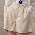 Retro 100% Linen Short Pants Women High Wasit Casual Harajuku Fashion Streetwear White Color Summer Office Lady Female Shorts