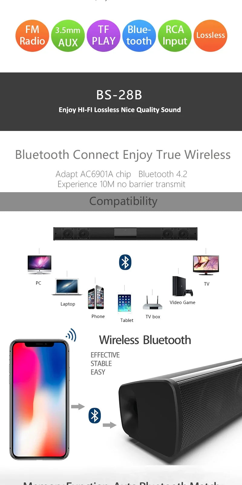 Super Powerful Sound Bar Portable Wireless Bluetooth Speaker Surround Stereo Home TV Sound Box Subwoofer FM Radio caixa de som