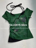 2024 Summer Sexy One Shoulder Design Y2k Vintage T-Shirts Women Streetwear 2000s Casual Print Tees Korean Fashion Punk Crop Tops