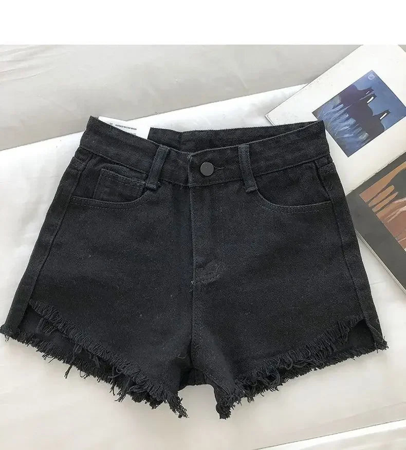 2026 New Summer Women High Wiast Raw Hem Denim Shorts Soild White Black Blue Korean Wide Leg Pants Mon Shorts  Jean Shorts