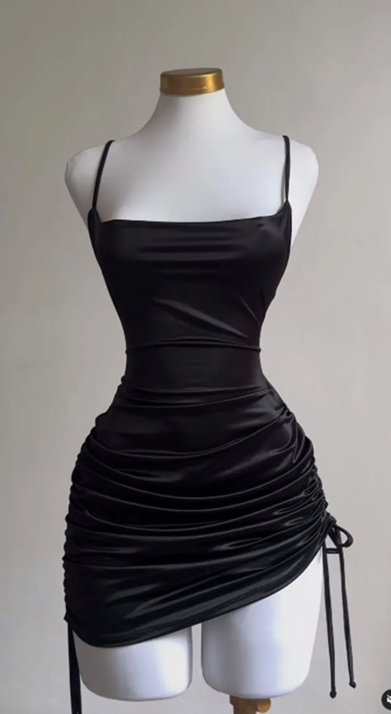 Y2K Sleelveless Backless Mini Dress Women Summer 2025 Europe America Lace Up Bodycon Dresses High Street Party Club Black Dress