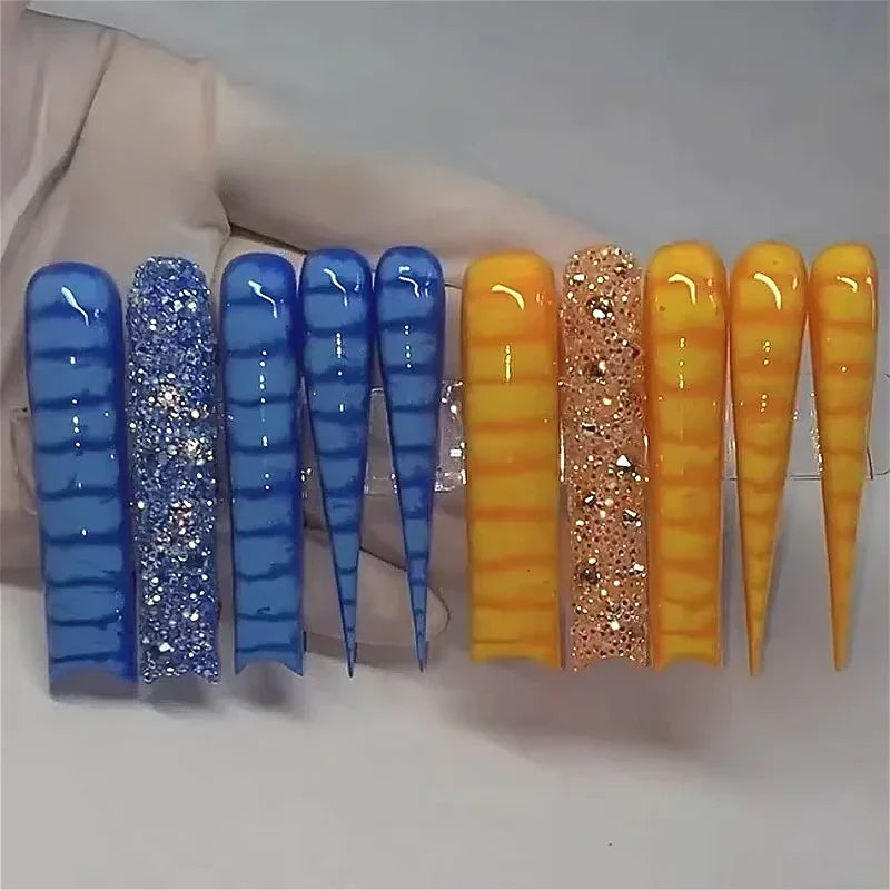 Handmade Crocodile Print Y2K Pink Custom XXXL Long Square Press On Nails Acrylic False Nail Tips Bling Fake Nail With Glue Party