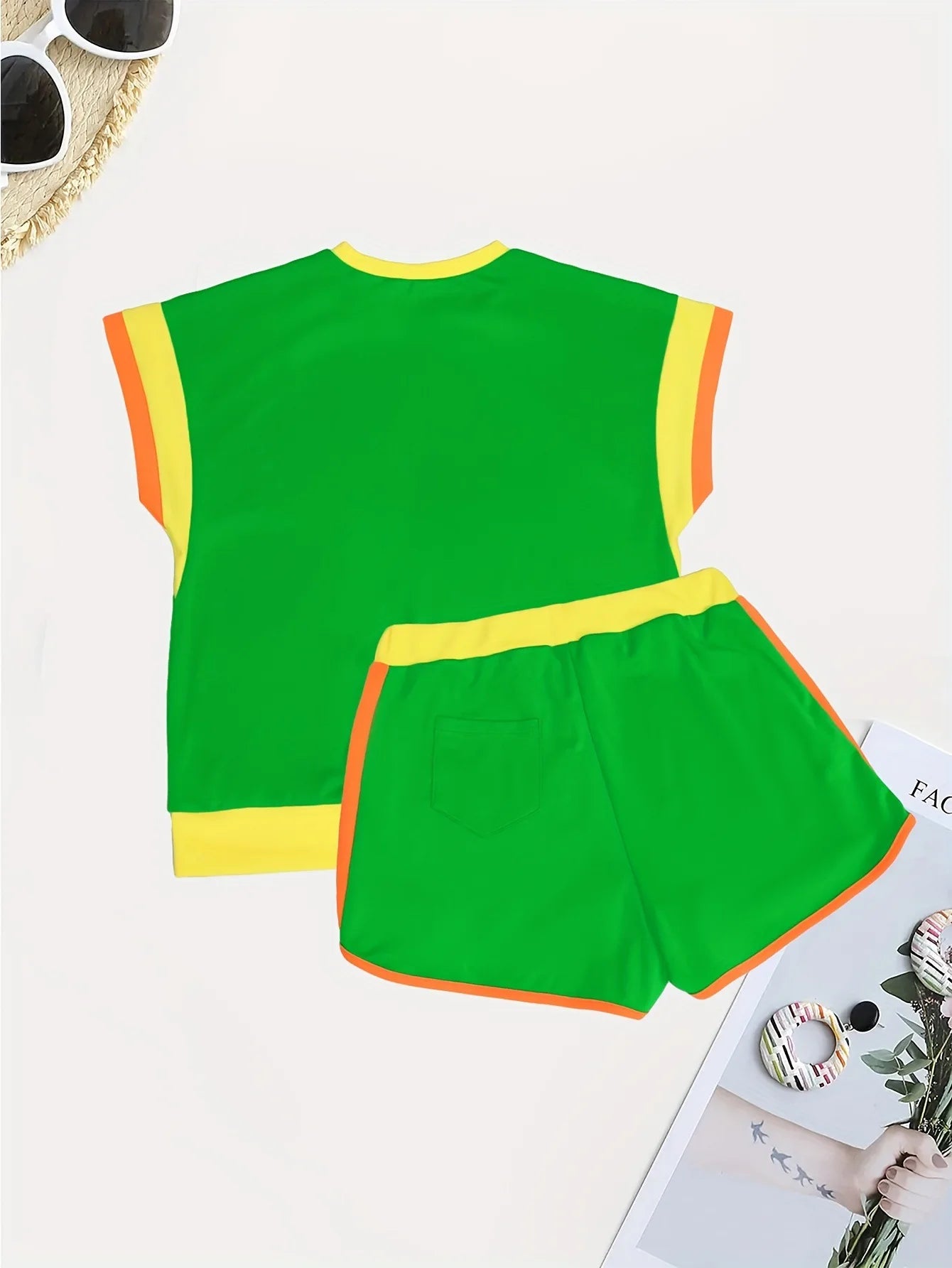 New Patchwork Casual Sporty 2 Piece Sets Women 2025 Summer Trend O-Neck Short Sleeve Tops And Shorts Matching Fitness Tracksuits