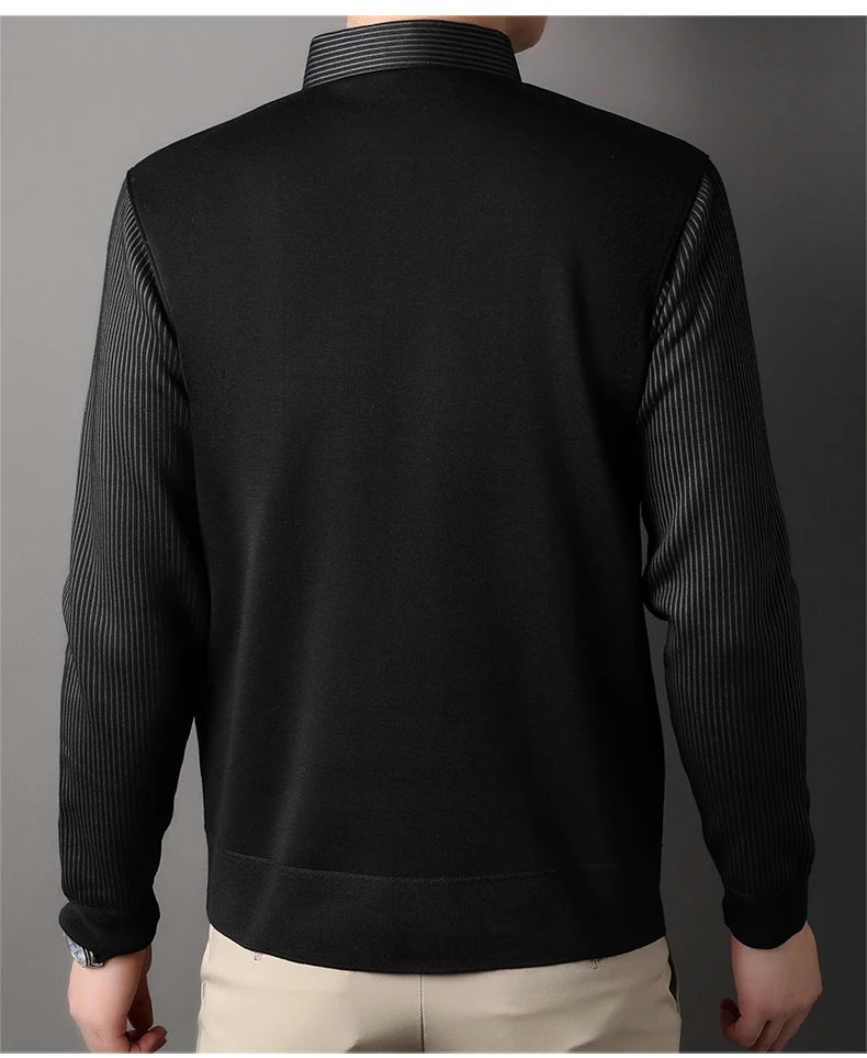 New Autumn Men's Polo Collar Shirts Fashion Knitting Pullovers Striped Thick Polo Shirts Slim Fit Korean Mens Top Clothes