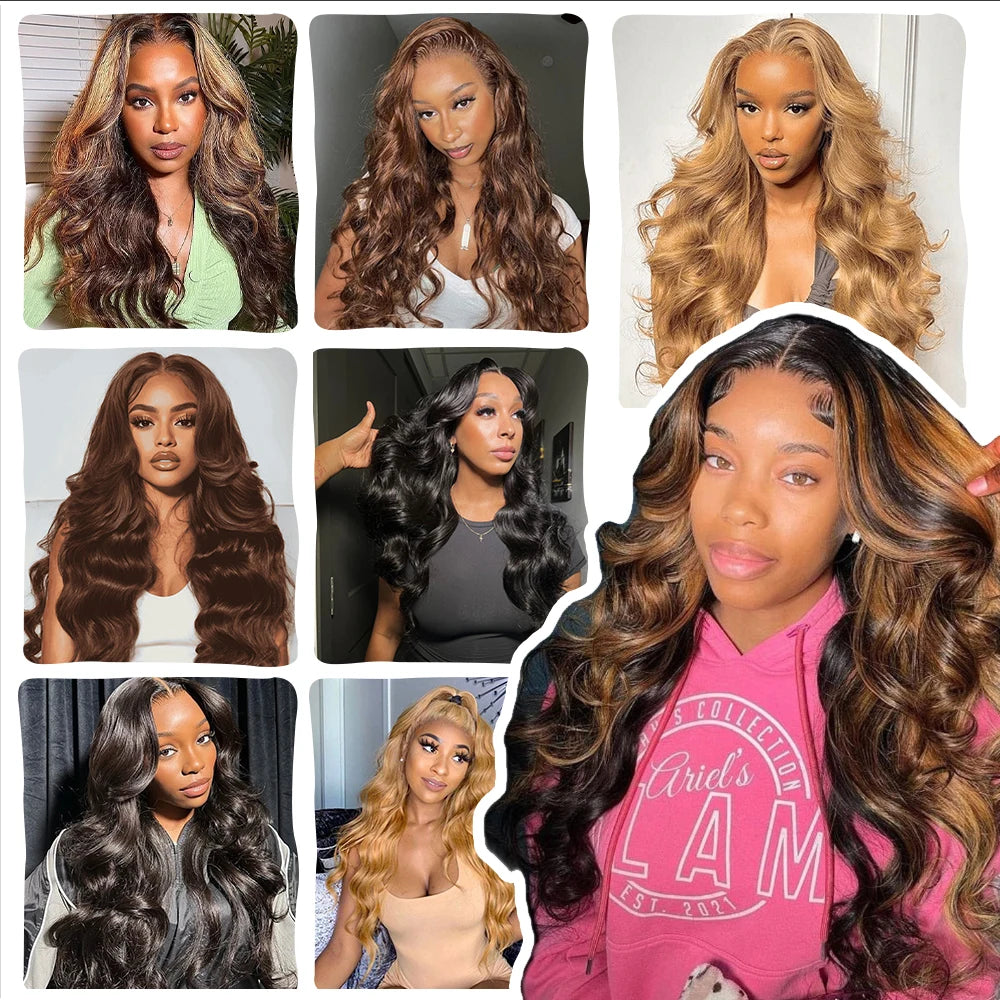Reusable Knotless #27 Honey Blonde Highlight Crochet Bulk Human Hair For Boho Braids Body Wave Bundles Human Hair With Closure