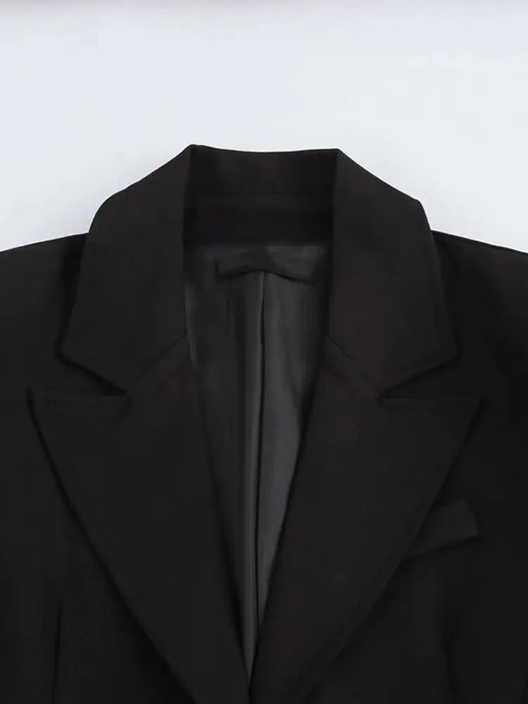 Retro Fashion Black Commute Professional Blazer Coats Deep V Shoulder Pads Suit Coat Jacket Women Waist Cinched Office Outwear