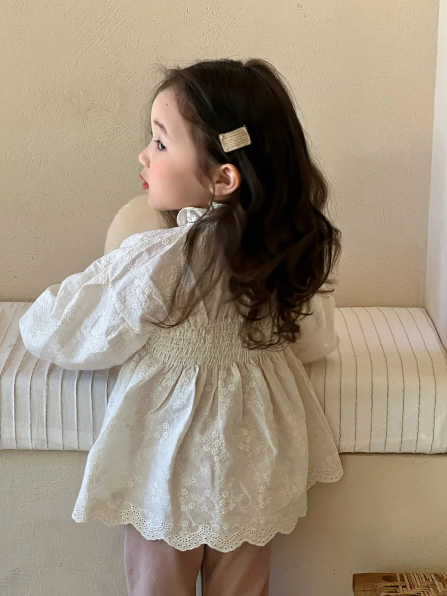 deer jonmi 2026 Spring New Korean Style Toddlers Kids Lace Embroidery Blouses Lantern Sleeve Tops Children Princess Shirts