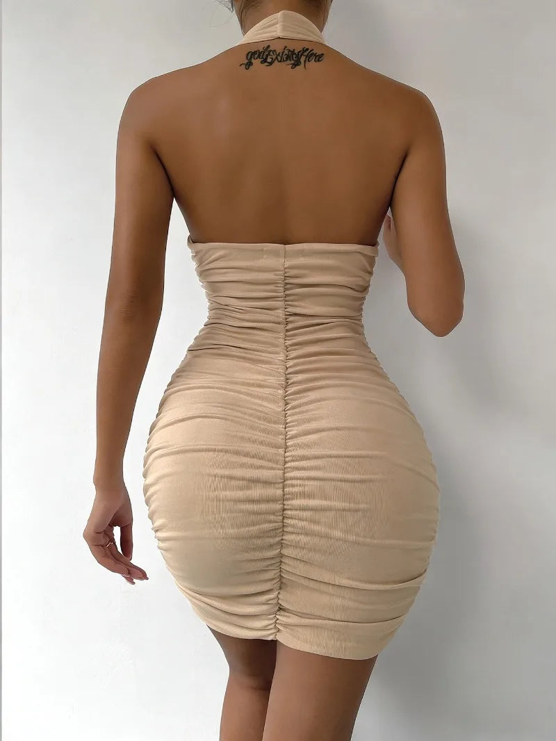 Sexy Deep V Evening Party Sleeveless Backlss Dress 2026 Summer Short White Halter Dresses Women Tight Club Mini Dress Clubwear