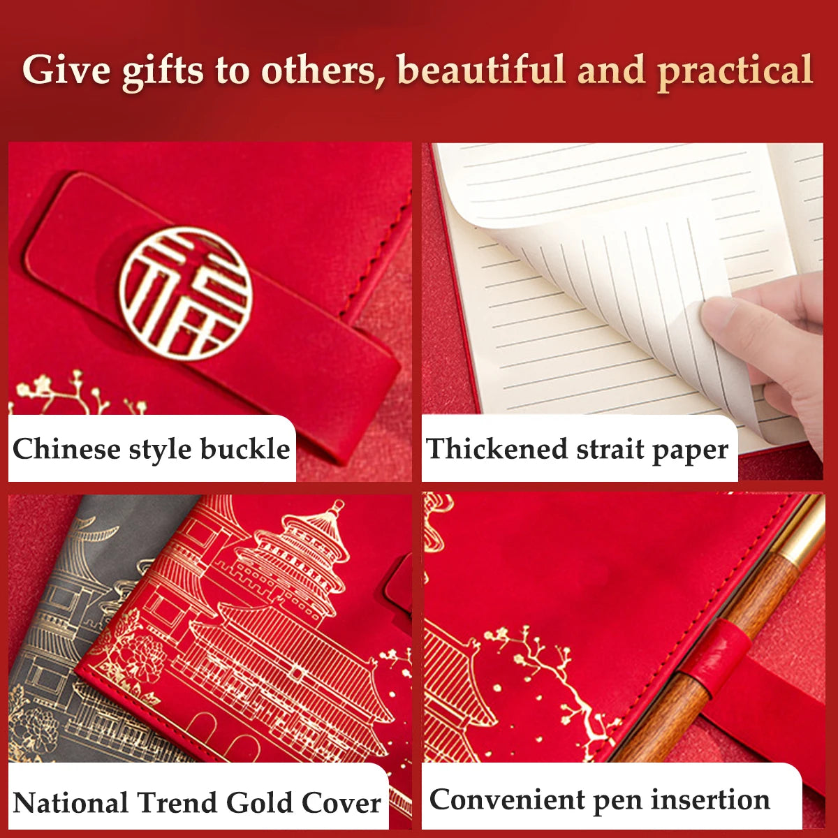 A5 Chinese Style Leather Planner Notebook Simple Thickened Enclosed Iron Buckle Suitable for School Students and Office Use