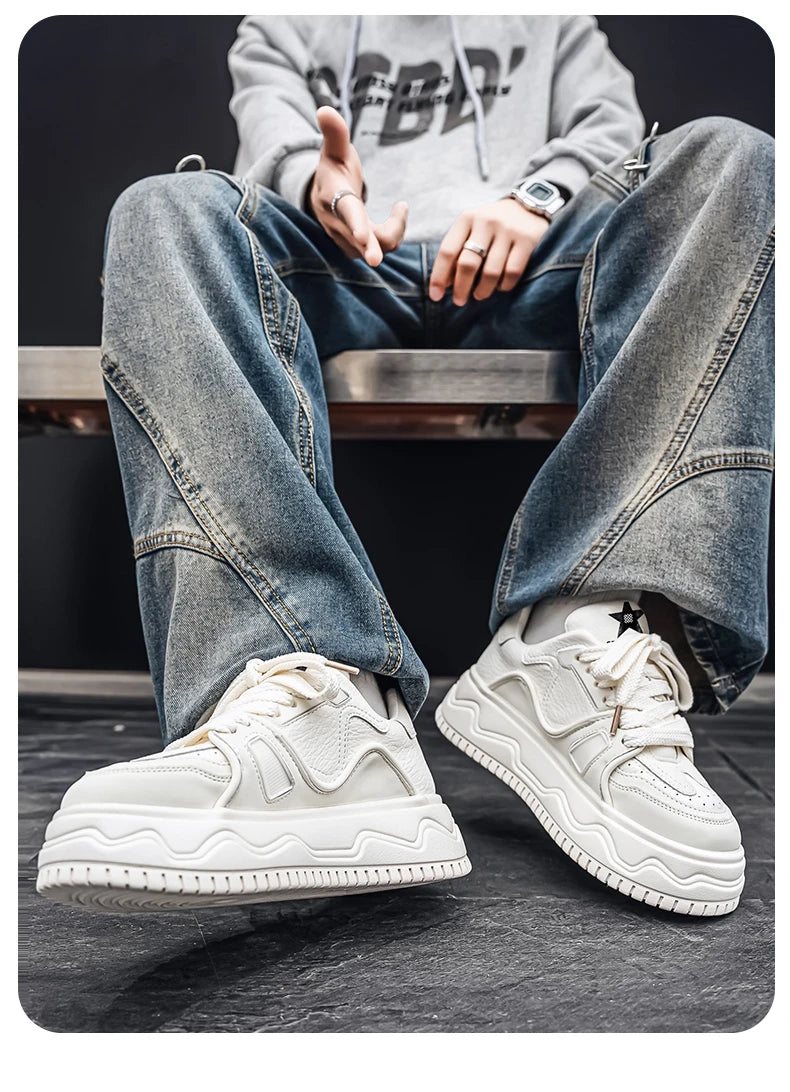 Fashionable Durable Men's Sneakers Casual Sport Shoes Trendy Stream Trudging Shoes Wear-resistant Cotton Ultra-soft Leather
