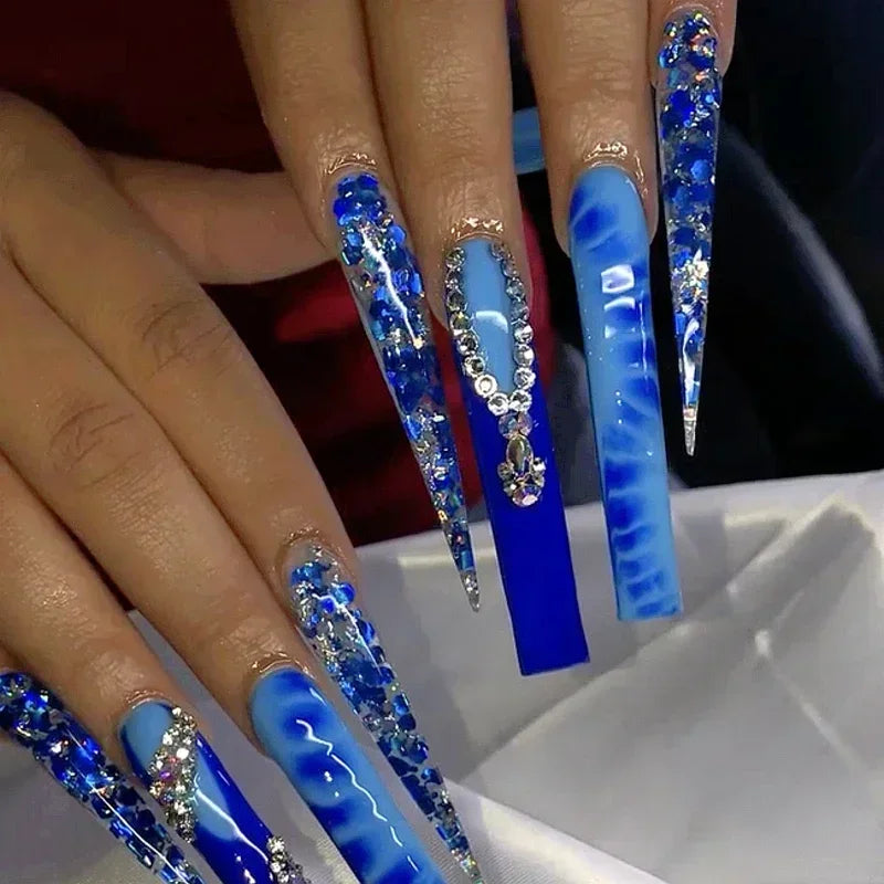 Handmade Crocodile Print Y2K Pink Custom XXXL Long Square Press On Nails Acrylic False Nail Tips Bling Fake Nail With Glue Party