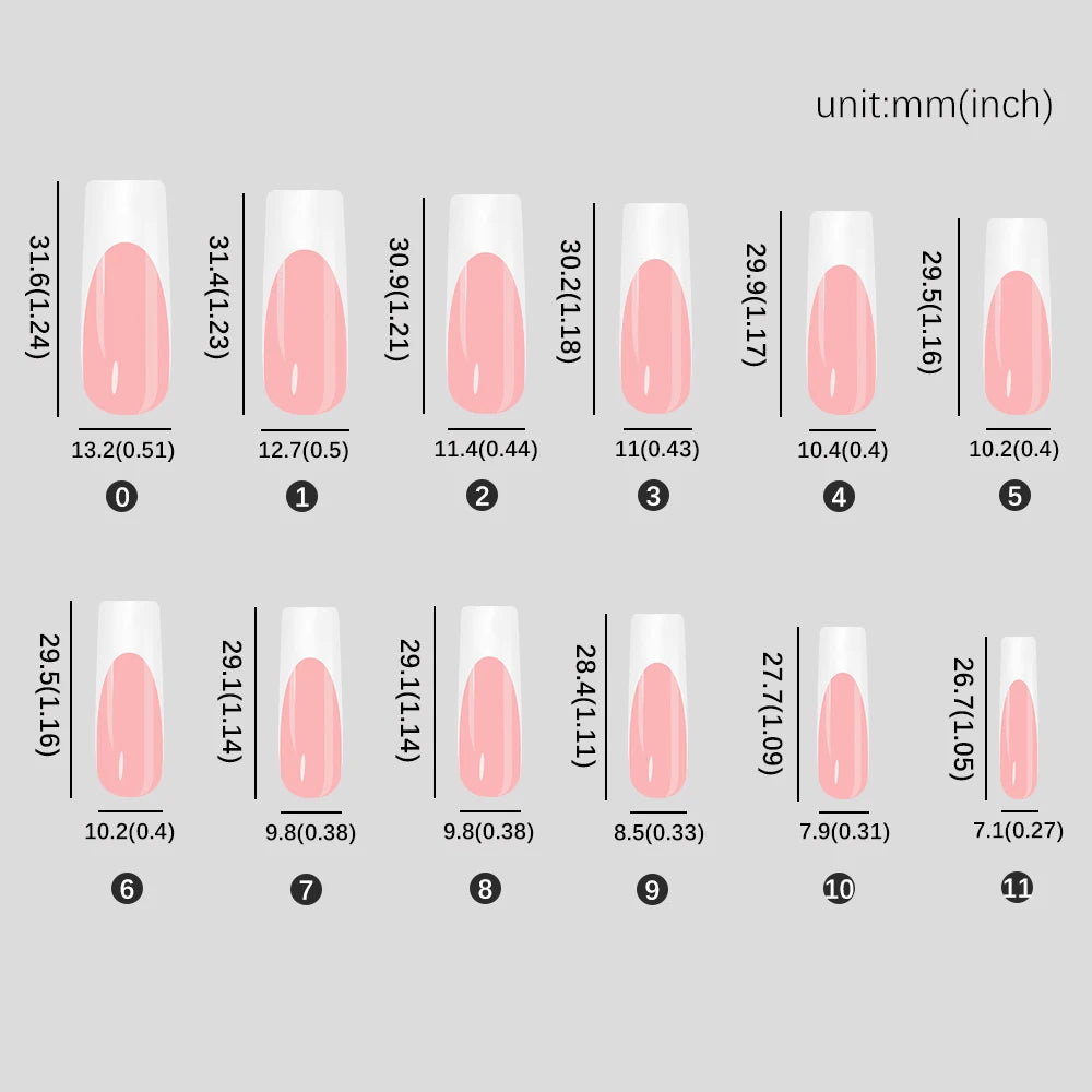 120Pcs Glossy Pink French Press On Nails 12-Sizes Long Square Fake Nails White Edge Design Full Cover False French Nails Tips t