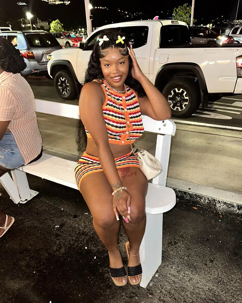 Sexy 2 Piece Shorts Set Women Outfit Knitted Striped Tank Top and Short Suits 2025 Summer Casual Vacation Sets Y2k Tracksuit