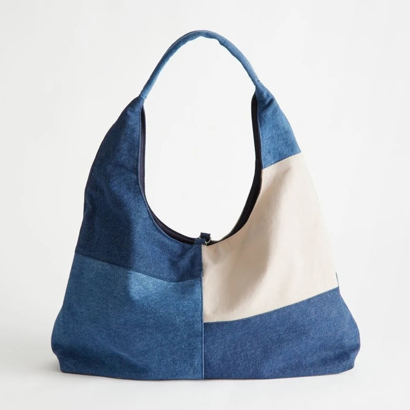 Patchwork Design Women Shoulder Bag Fashion Denim Female Handbags large capacity Jeans big Totes