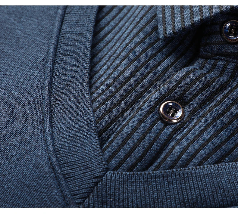 New Autumn Men's Polo Collar Shirts Fashion Knitting Pullovers Striped Thick Polo Shirts Slim Fit Korean Mens Top Clothes